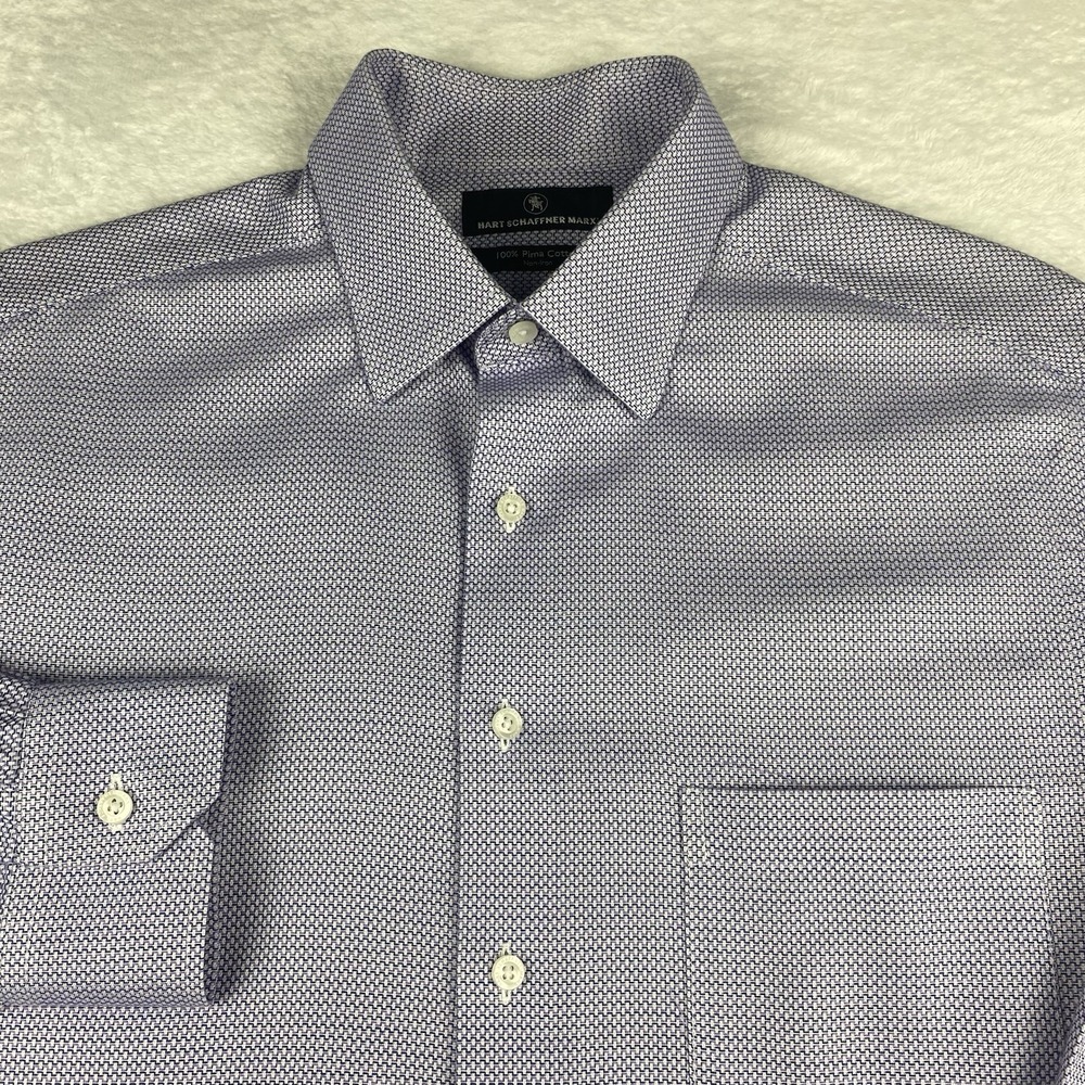 Hart Schaffner Marx Dress Shirt Mens 16/33 Purple/Blue Weave Regular Fit No Iron